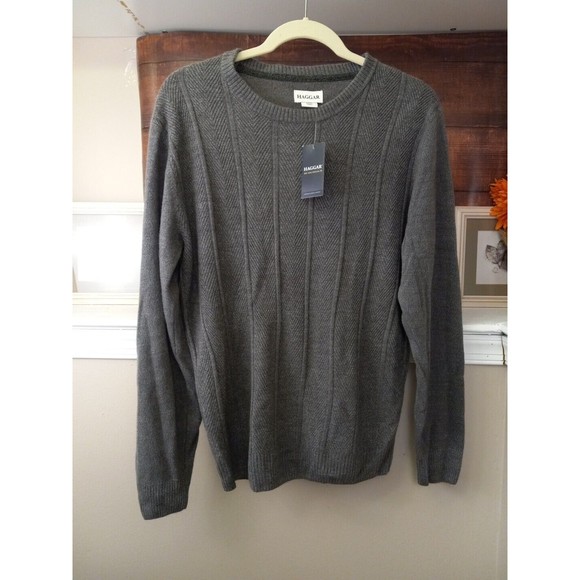 Haggar‎ Stone Grey Long Sleeve Crew Neck Sweater Size M - Picture 1 of 9